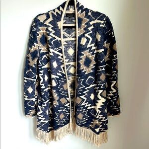 SALE! Lucky Brand Aztec Patterned Fringe Cardigan Sweater large
